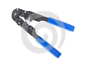 Tool for crimping and stripping of connectors, network cable, close-up, isolate