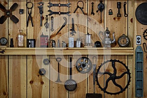 Tool Display on Wooden Wall