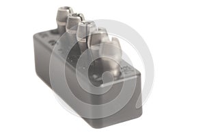 Tool holder collets of different size in a box