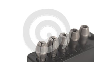 Tool holder collets of different size in a box