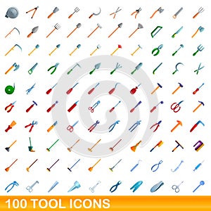 100 tool icons set, cartoon style