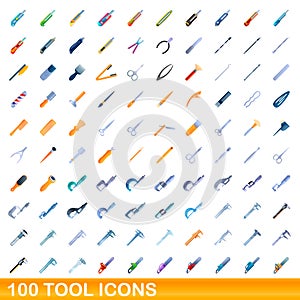 100 tool icons set, cartoon style