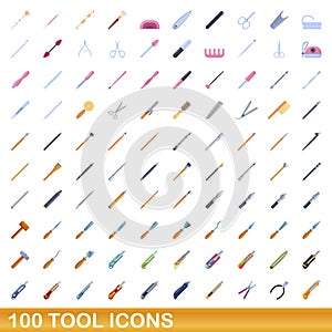 100 tool icons set, cartoon style