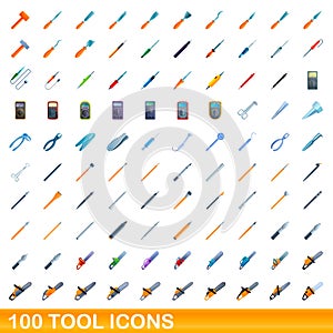 100 tool icons set, cartoon style