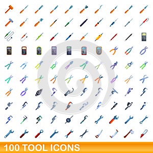 100 tool icons set, cartoon style