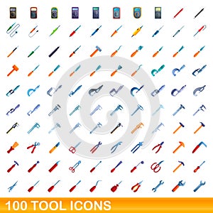 100 tool icons set, cartoon style