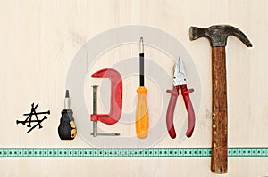Tool kit on a wooden floor.