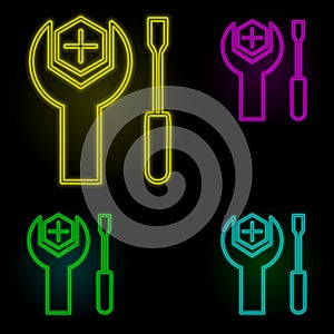 tool mark neon color set icon. Simple thin line, outline vector of automation icons for ui and ux, website or mobile application