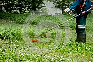 tool mowing weeds and grass