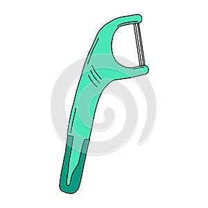 Tool plastic handle for cleaning interdental spaces. Dental product personal oral hygiene home bathroom. Color vector isolate