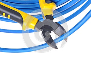 Tool pliers cutting blue cable