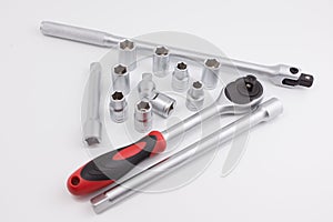 Tool set for car on white background