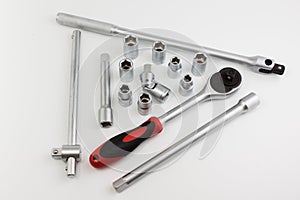 Tool set for car on white background