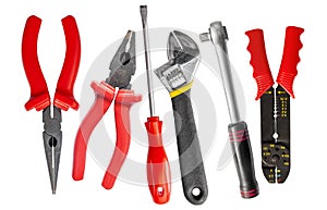 Tool set of wrench, adjustable spanner, pliers and screwdriver