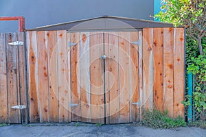 Tool shed with wood planks walls and double door in San Francisco, California