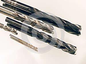 Metal drill in assortment on a white background