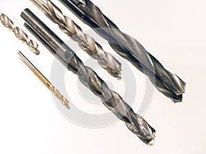 Metal drill in assortment on a white background