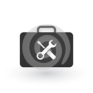 Toolbox or briefcase with tools icon, vector illustration isolated on white background.