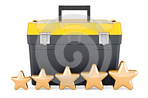 Toolbox with five golden stars. 3D rendering