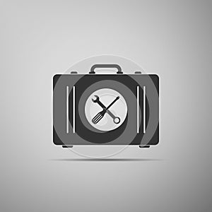 Toolbox icon isolated on grey background. Flat design. Vector