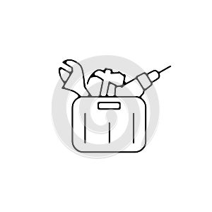Toolbox icon with tools thin line icon. Toolbox linear outline icon