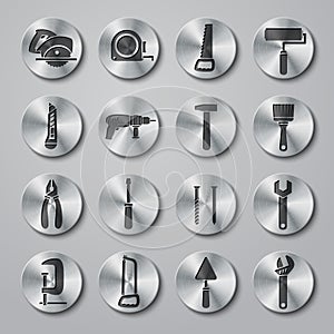 Toolbox Icons Set on Metal Buttons