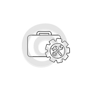 Toolbox with instruments inside line icon. Workman's toolkit. Workbox in icon style. Vector photo