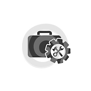 Toolbox with instruments inside. Workman`s toolkit. Workbox in icon style. Vector illustration