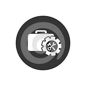 Toolbox with instruments inside. Workman's toolkit. Workbox in white icon style. Vector photo