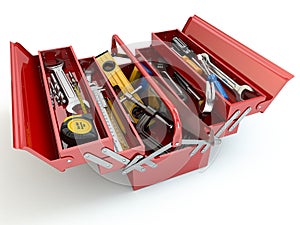 Toolbox with tools on white background.