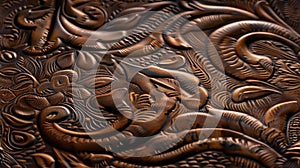 a tooled brown leather seamless pattern, capturing its intricate details and rich texture. SEAMLESS PATTERN