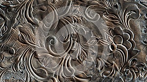 a tooled grey leather seamless pattern, capturing its intricate details and rich texture. SEAMLESS PATTERN