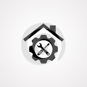 Toolkit. Toolbox. Wrench and screwdriver icon on gray background. Work tools. Repairing, service tools. Vector illustration photo