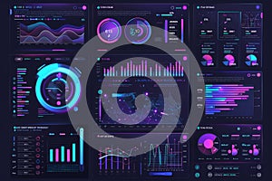 Toolkit-UI UX Dashboard infographic template with big data visualization. Pie charts, workflow, web design, UI elements vector