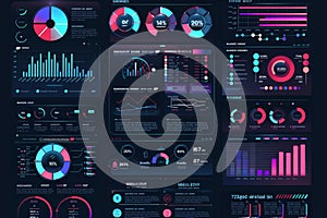 Toolkit-UI UX Dashboard infographic template with big data visualization. Pie charts, workflow, web design, UI elements vector