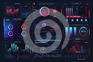 Toolkit-UI UX Dashboard infographic template with big data visualization. Pie charts, workflow, web design, UI elements vector