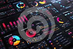 Toolkit-UI UX Dashboard infographic template with big data visualization. Pie charts, workflow, web design, UI elements vector