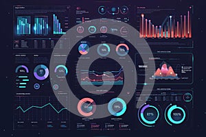 Toolkit-UI UX Dashboard infographic template with big data visualization. Pie charts, workflow, web design, UI elements vector