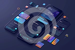 Toolkit-UI UX scene creator. Mobile application design. Smartphone mockup with Creation of the user interface. Modern vector