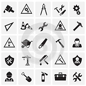 Tools and Construction set on squares white background