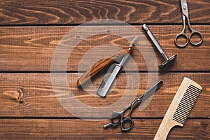 Tools for cutting beard barbershop top view