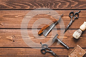 Tools for cutting beard barbershop top view