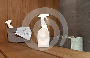 Tools and detergents for the care of sauna and bathhouse.