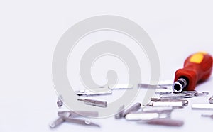 Tools electrician screwdrivers, pliers on white background