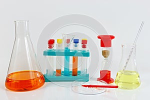 Tools and equipment for clinical studies on white background