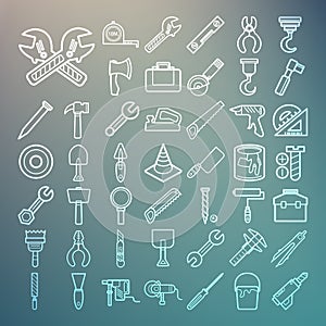 Tools and Equipment icons Set on Retina background