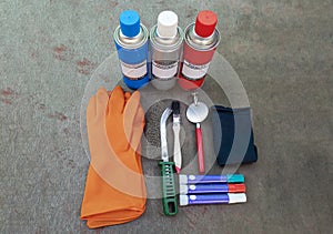 Tools and equipment for Non-Destructive Testing(NDT) of welding. with process Penetrant Testing or Penetration Testing photo