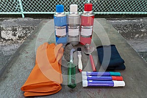 Tools and equipment for Non-Destructive Testing(NDT) of welding. with process Penetrant Testing or Penetration Testing photo