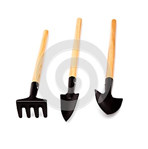 Tools for gardening and irrigation flowers isolated on a white background. Garden tools isolated on white