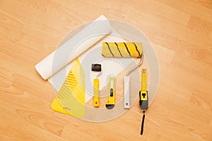 Tools for gluing wallpapers. Renovation